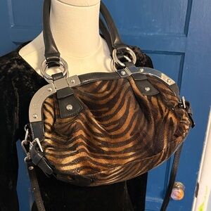 Zebra Print Leather Trim Shoulder Bag